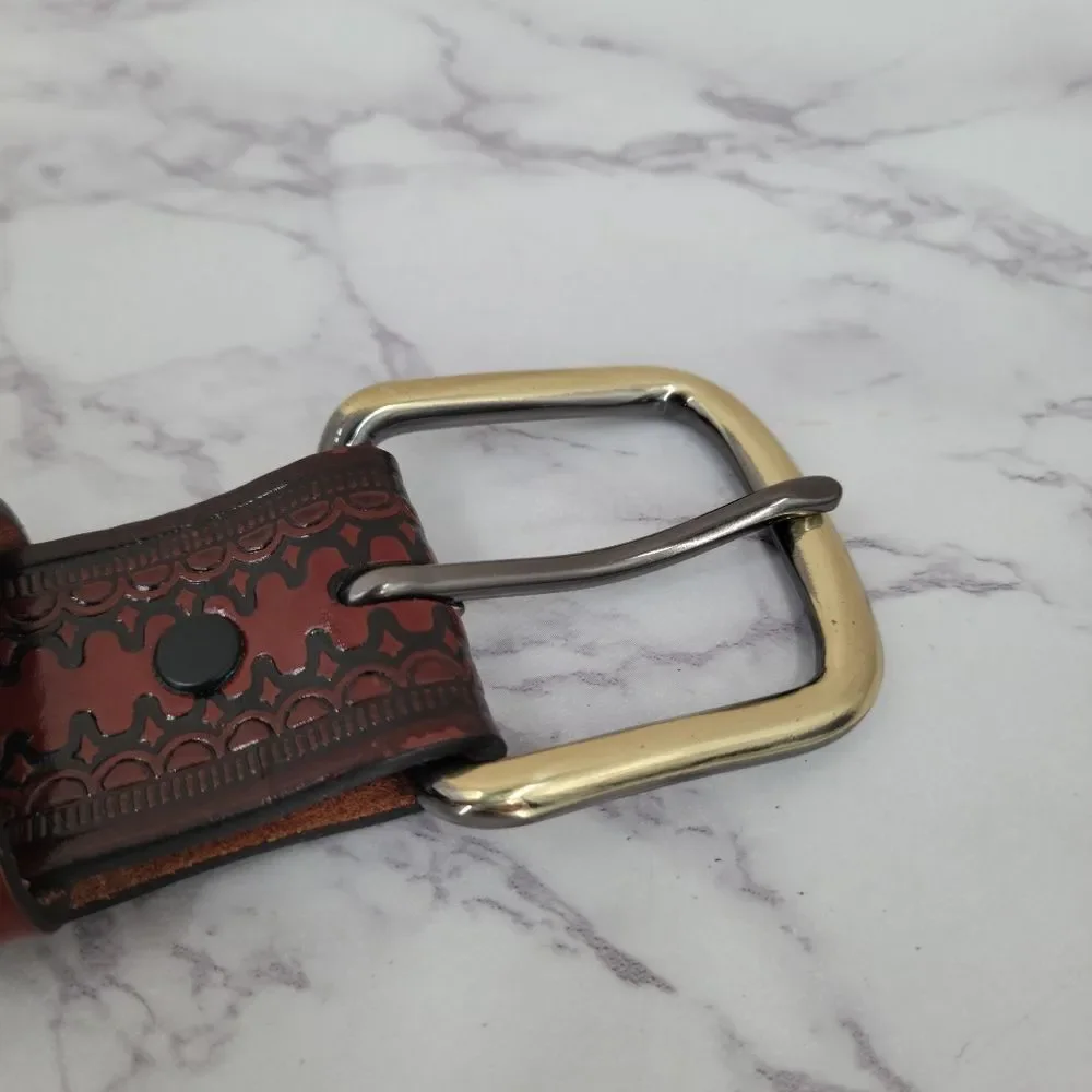 Red Brown Embossed Leather Belt